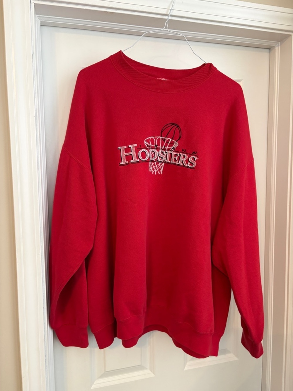 Vintage Indiana University Basketball Embroidered Red Crewneck Sweatshirt XXL